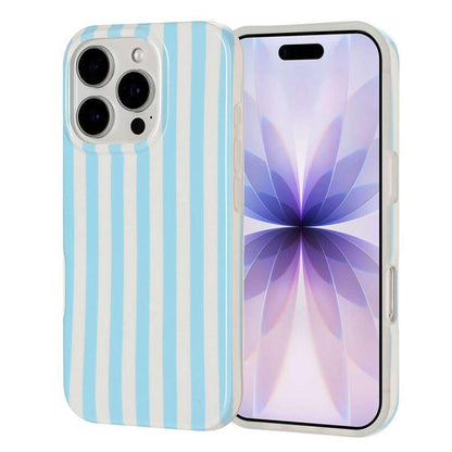 For iPhone 16 Pro Max Full Coverage IMD Printed Vertical Stripes TPU Phone Case - Blue - EDA009871306B