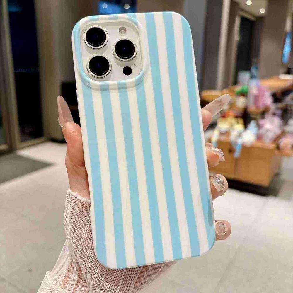 For iPhone 16 Pro Max Full Coverage IMD Printed Vertical Stripes TPU Phone Case - Blue - EDA009871306B
