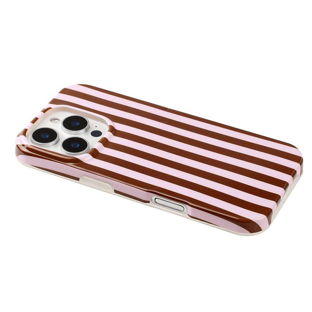 For iPhone 16 Pro Max Full Coverage IMD Printed Vertical Stripes TPU Phone Case - Coffee - EDA009871306E