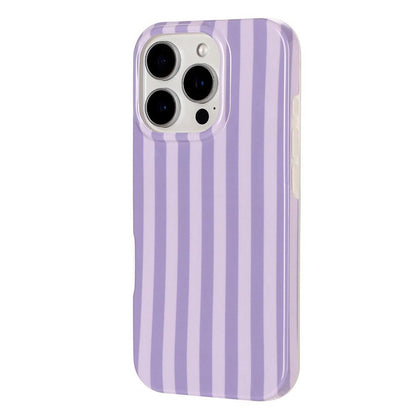 For iPhone 16 Pro Full Coverage IMD Printed Vertical Stripes TPU Phone Case - Purple - EDA009871307C