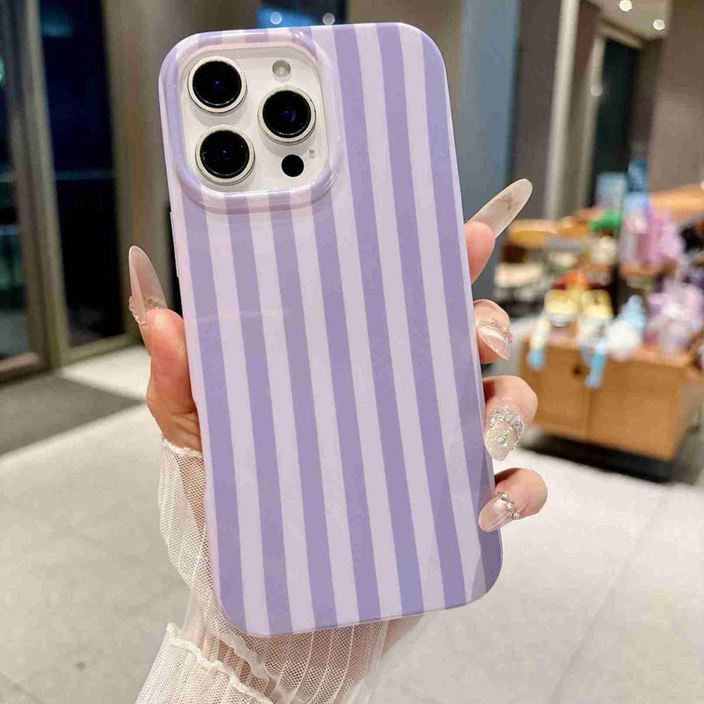 For iPhone 16 Pro Full Coverage IMD Printed Vertical Stripes TPU Phone Case - Purple - EDA009871307C