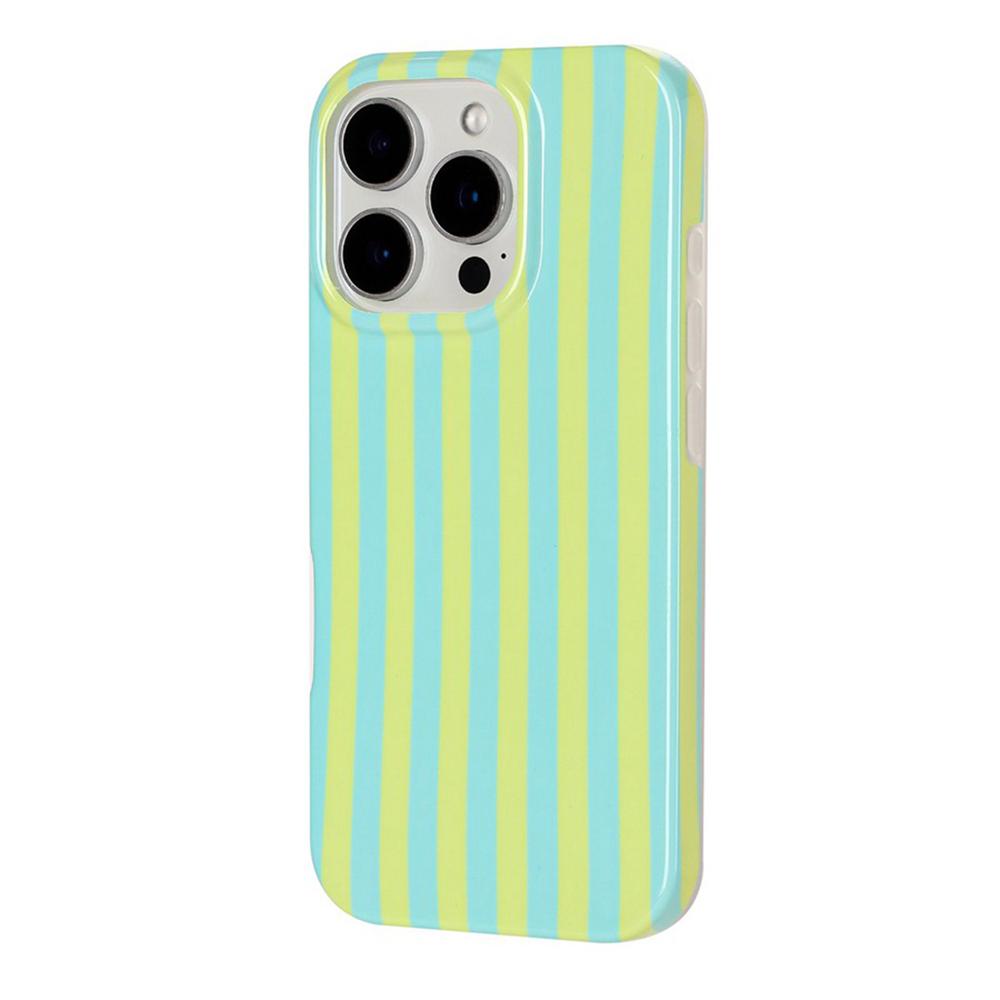 For iPhone 16 Pro Full Coverage IMD Printed Vertical Stripes TPU Phone Case - Yellow Green - EDA009871307D