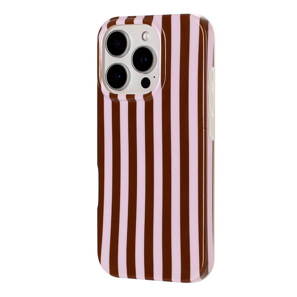 For iPhone 16 Pro Full Coverage IMD Printed Vertical Stripes TPU Phone Case - Coffee - EDA009871307E