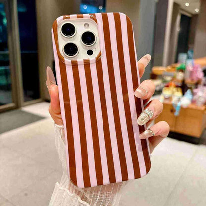 For iPhone 16 Pro Full Coverage IMD Printed Vertical Stripes TPU Phone Case - Coffee - EDA009871307E