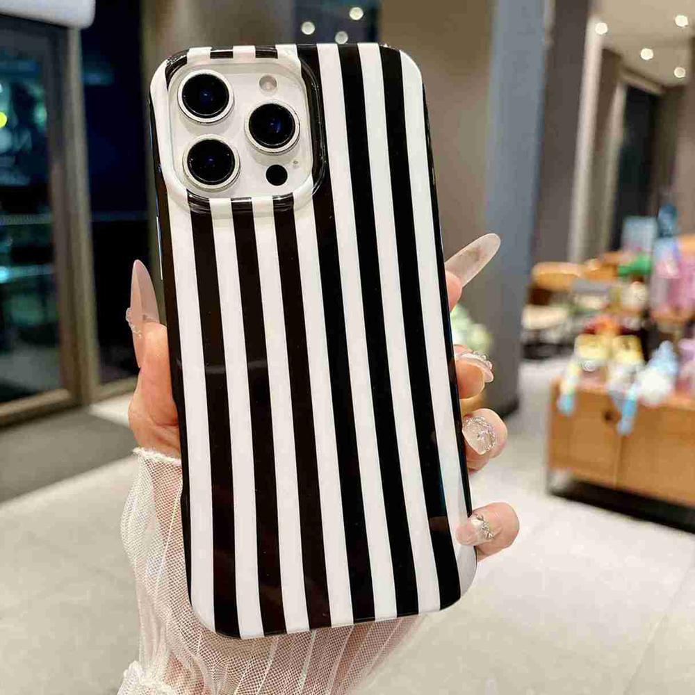 For iPhone 16 Pro Full Coverage IMD Printed Vertical Stripes TPU Phone Case - Black - EDA009871307F