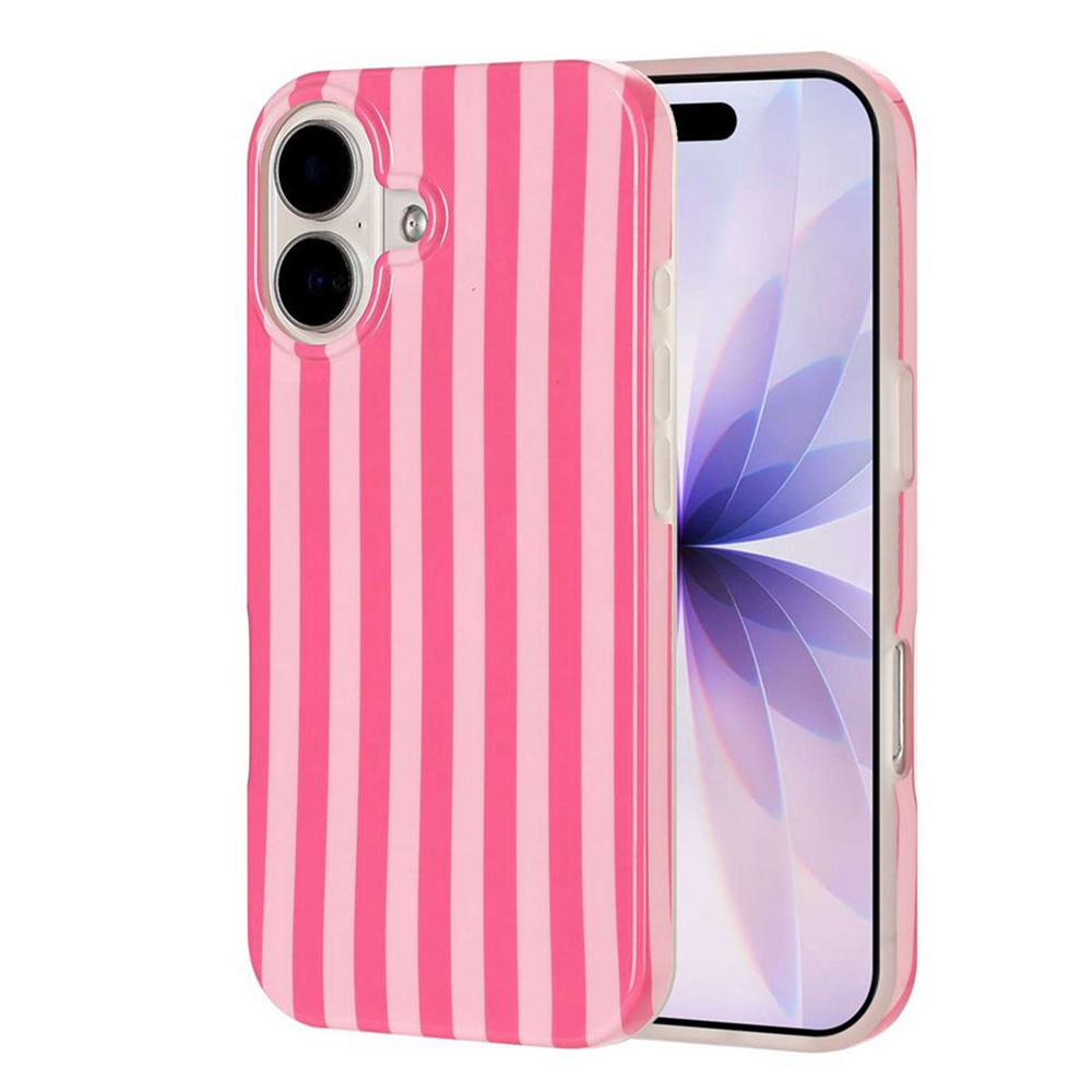 For iPhone 16 Plus Full Coverage IMD Printed Vertical Stripes TPU Phone Case - Pink - EDA009871308A