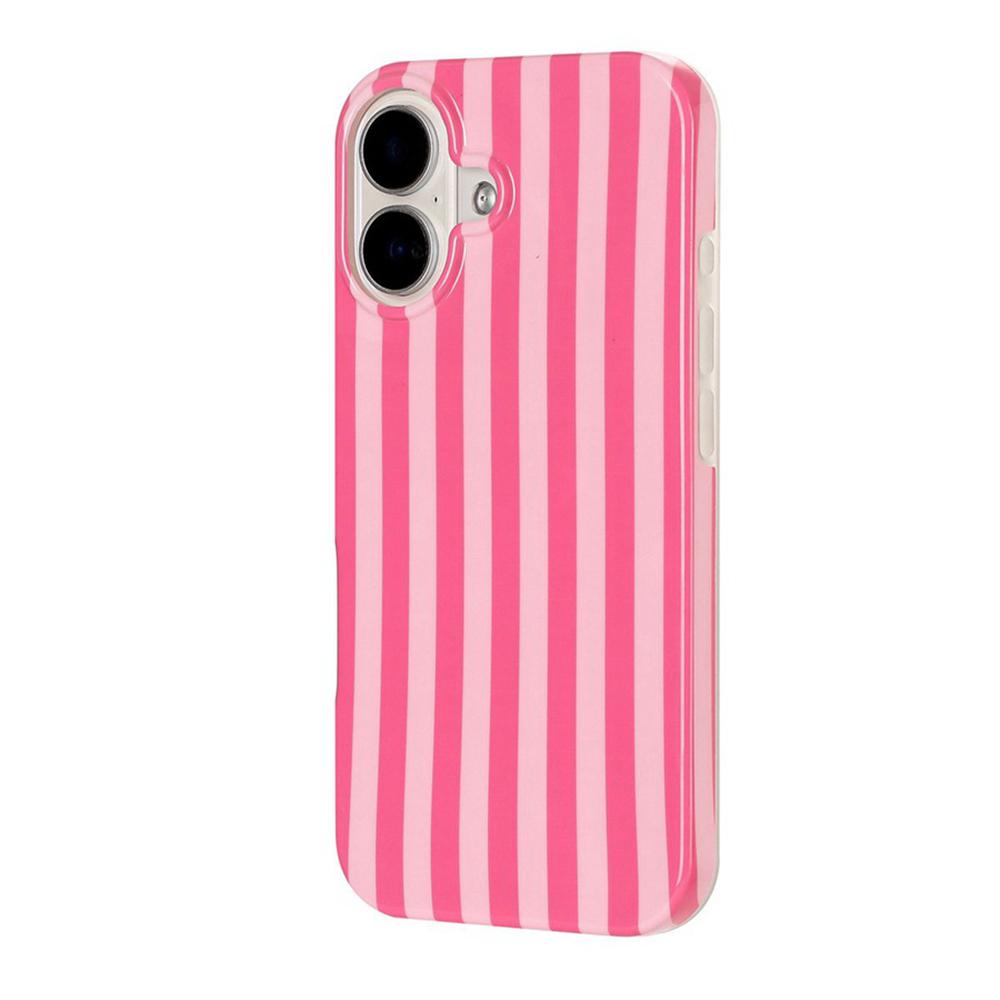 For iPhone 16 Plus Full Coverage IMD Printed Vertical Stripes TPU Phone Case - Pink - EDA009871308A