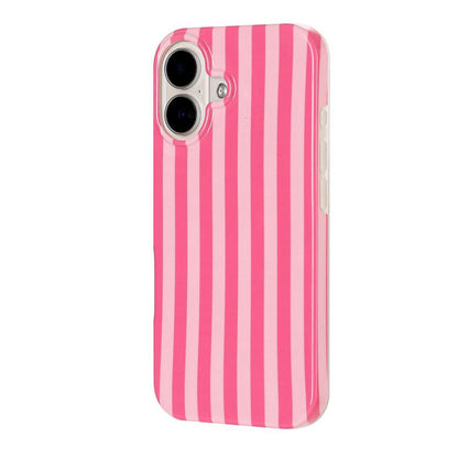 For iPhone 16 Plus Full Coverage IMD Printed Vertical Stripes TPU Phone Case - Pink - EDA009871308A