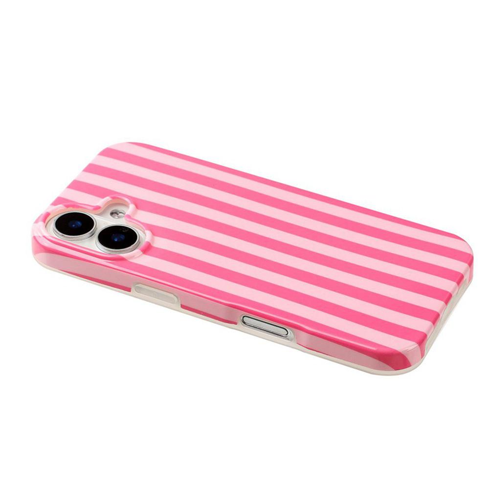 For iPhone 16 Plus Full Coverage IMD Printed Vertical Stripes TPU Phone Case - Pink - EDA009871308A