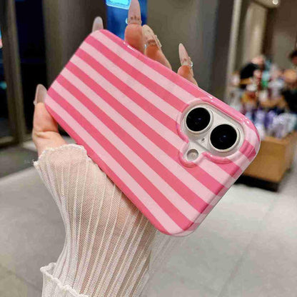 For iPhone 16 Plus Full Coverage IMD Printed Vertical Stripes TPU Phone Case - Pink - EDA009871308A