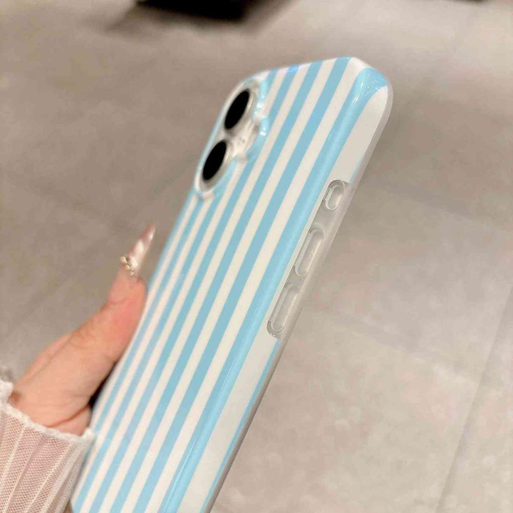For iPhone 16 Plus Full Coverage IMD Printed Vertical Stripes TPU Phone Case - Blue - EDA009871308B
