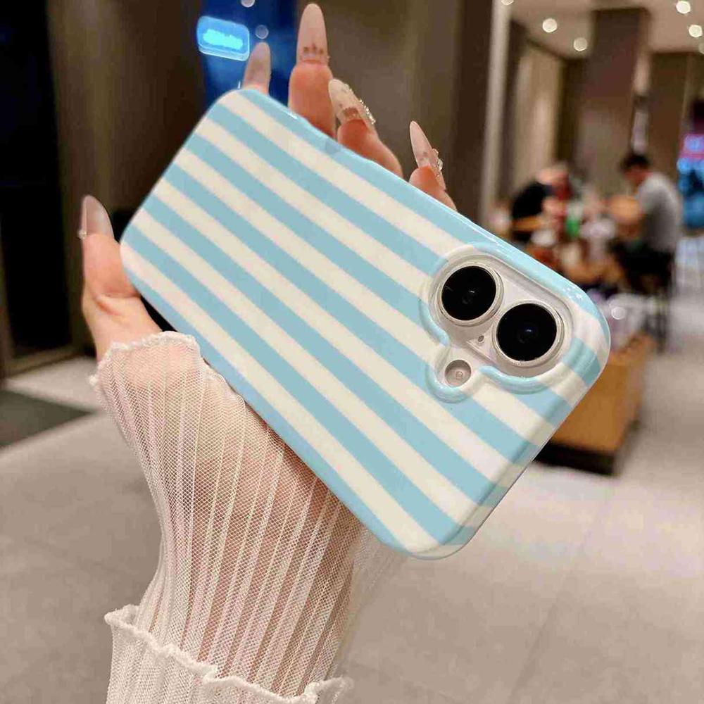For iPhone 16 Plus Full Coverage IMD Printed Vertical Stripes TPU Phone Case - Blue - EDA009871308B