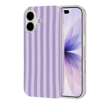 For iPhone 16 Plus Full Coverage IMD Printed Vertical Stripes TPU Phone Case - Purple - EDA009871308C
