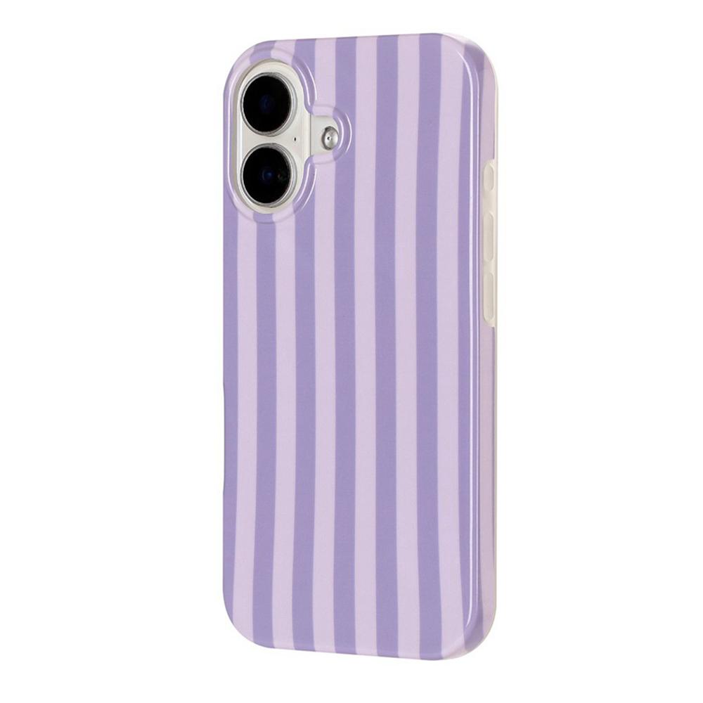 For iPhone 16 Plus Full Coverage IMD Printed Vertical Stripes TPU Phone Case - Purple - EDA009871308C