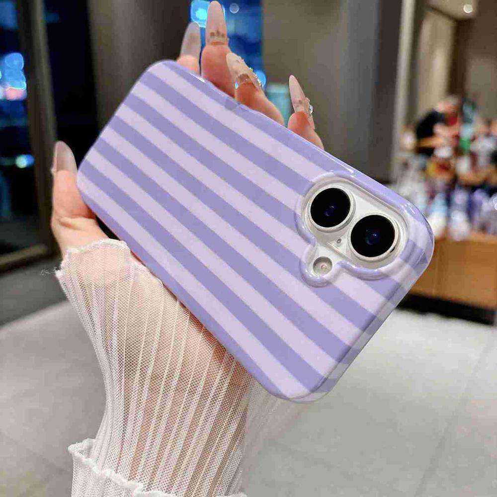 For iPhone 16 Plus Full Coverage IMD Printed Vertical Stripes TPU Phone Case - Purple - EDA009871308C