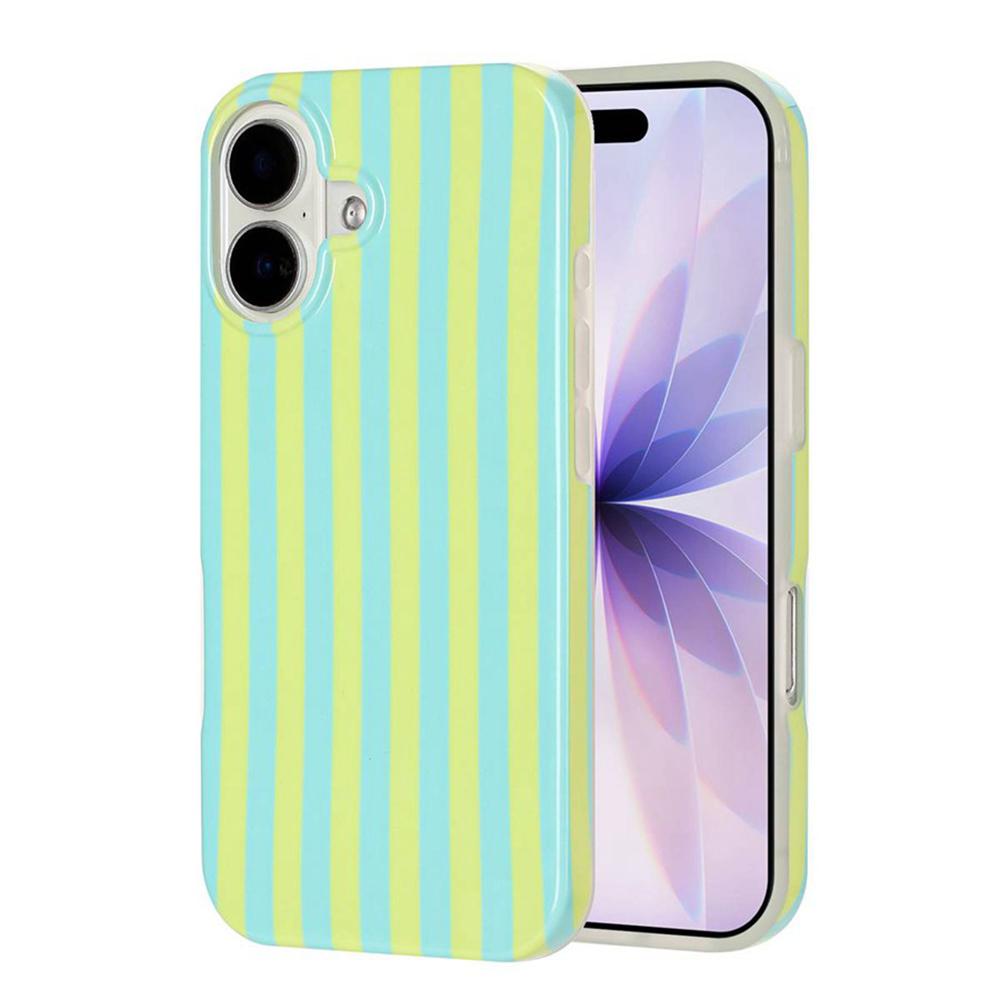 For iPhone 16 Plus Full Coverage IMD Printed Vertical Stripes TPU Phone Case - Yellow Green - EDA009871308D