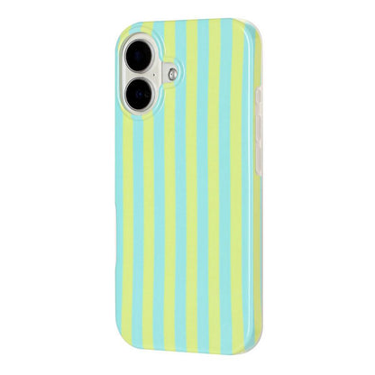 For iPhone 16 Plus Full Coverage IMD Printed Vertical Stripes TPU Phone Case - Yellow Green - EDA009871308D