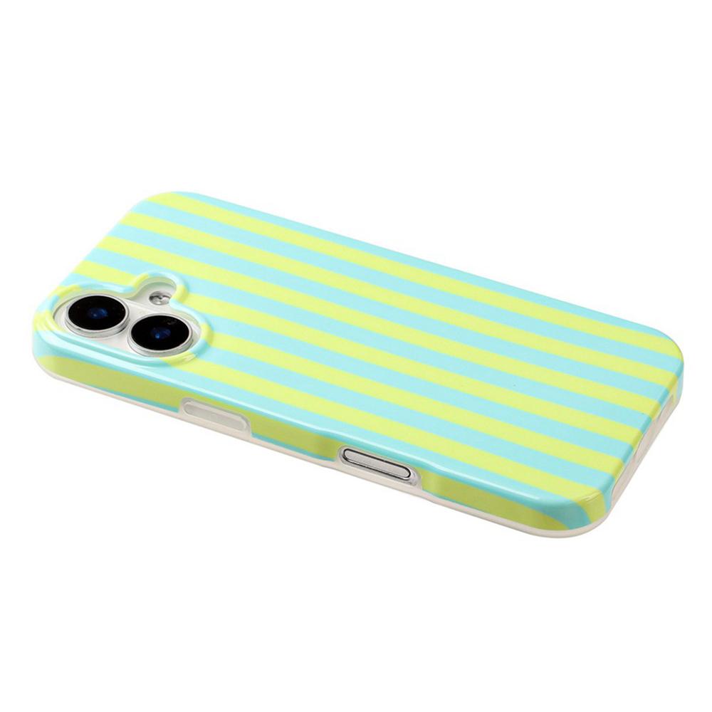 For iPhone 16 Plus Full Coverage IMD Printed Vertical Stripes TPU Phone Case - Yellow Green - EDA009871308D