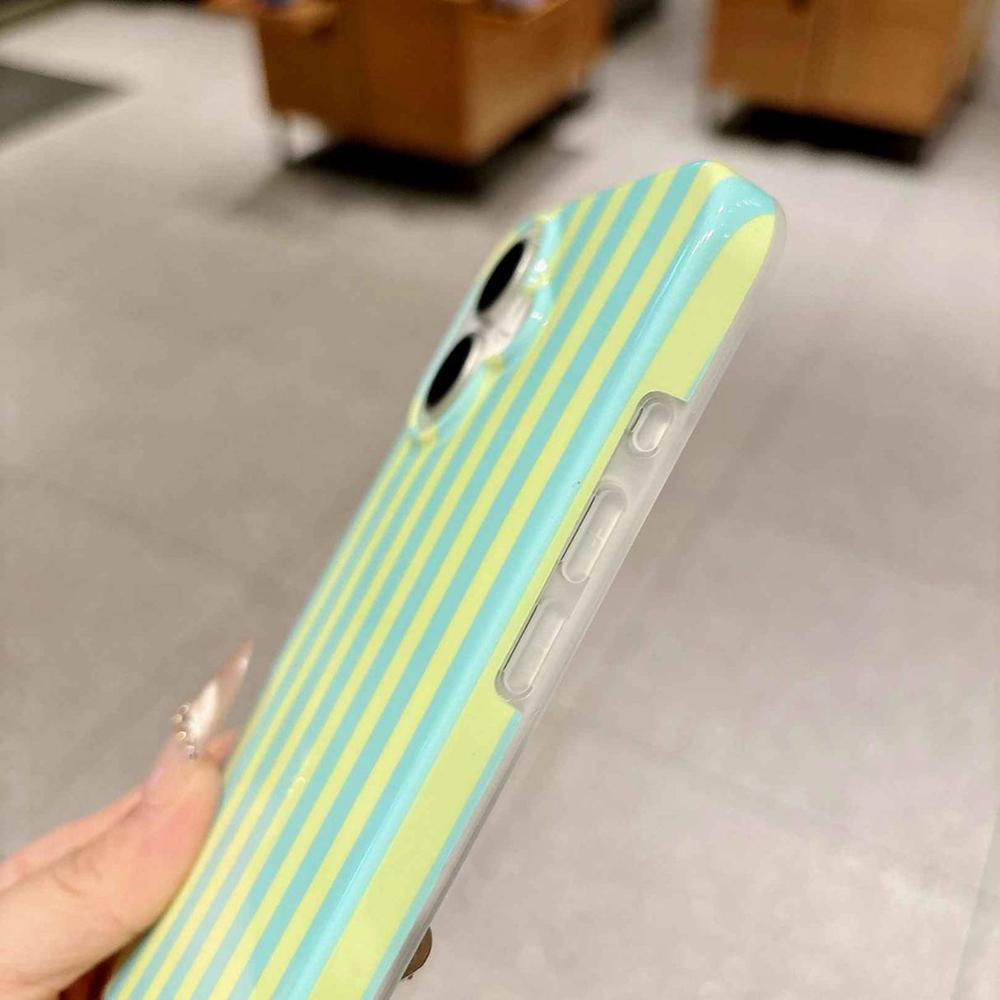 For iPhone 16 Plus Full Coverage IMD Printed Vertical Stripes TPU Phone Case - Yellow Green - EDA009871308D