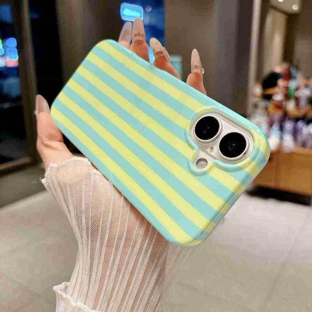 For iPhone 16 Plus Full Coverage IMD Printed Vertical Stripes TPU Phone Case - Yellow Green - EDA009871308D