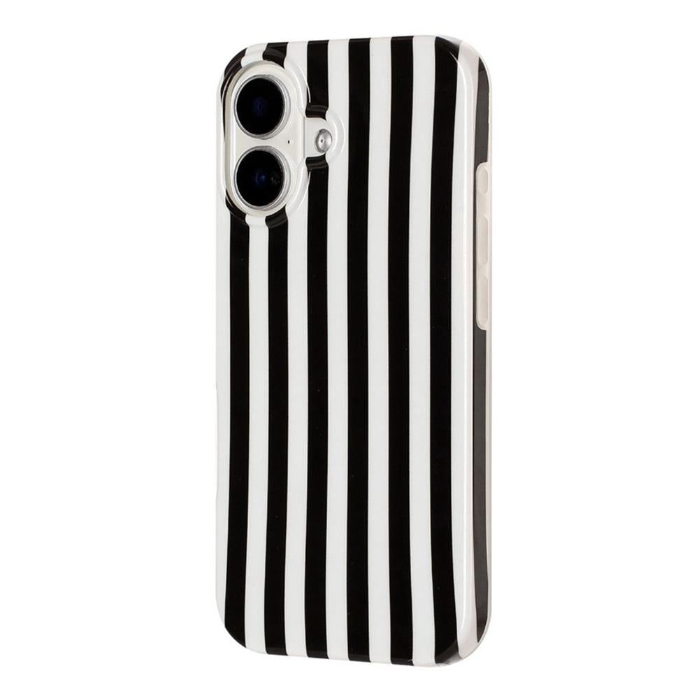 For iPhone 16 Plus Full Coverage IMD Printed Vertical Stripes TPU Phone Case - Black - EDA009871308F