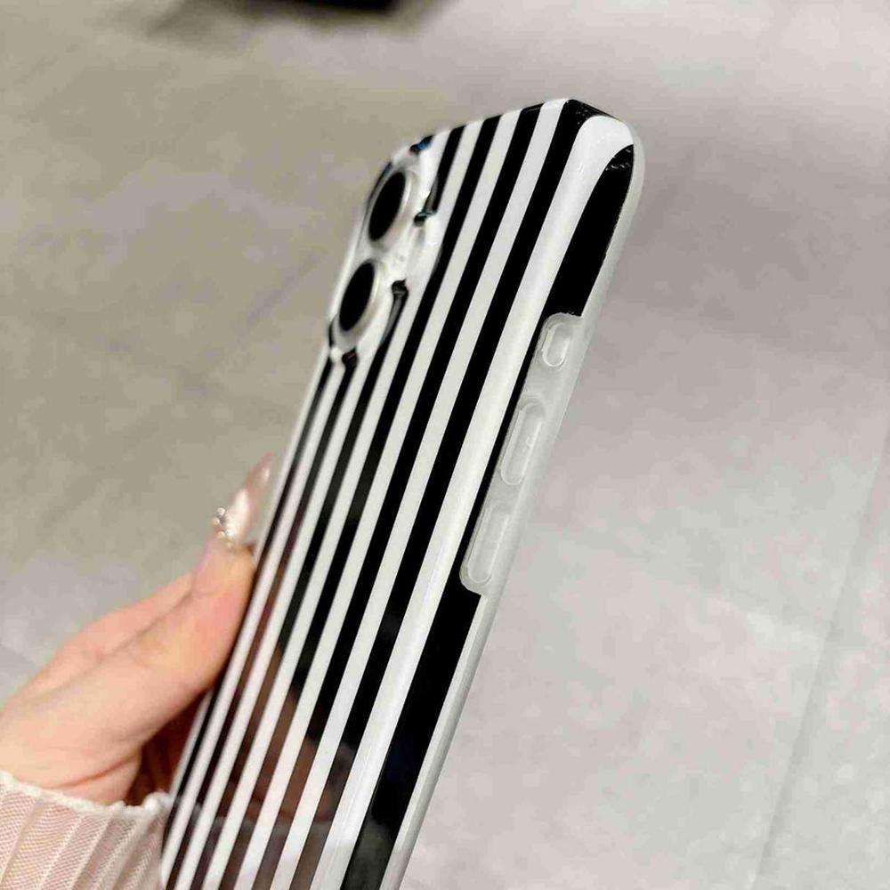 For iPhone 16 Plus Full Coverage IMD Printed Vertical Stripes TPU Phone Case - Black - EDA009871308F