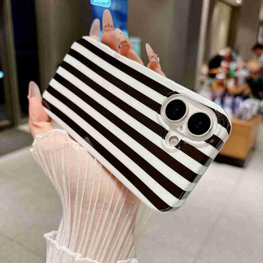 For iPhone 16 Plus Full Coverage IMD Printed Vertical Stripes TPU Phone Case - Black - EDA009871308F