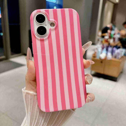 For iPhone 16 Full Coverage IMD Printed Vertical Stripes TPU Phone Case - Pink - EDA009871309A