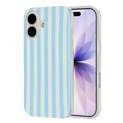 For iPhone 16 Full Coverage IMD Printed Vertical Stripes TPU Phone Case - Blue - EDA009871309B