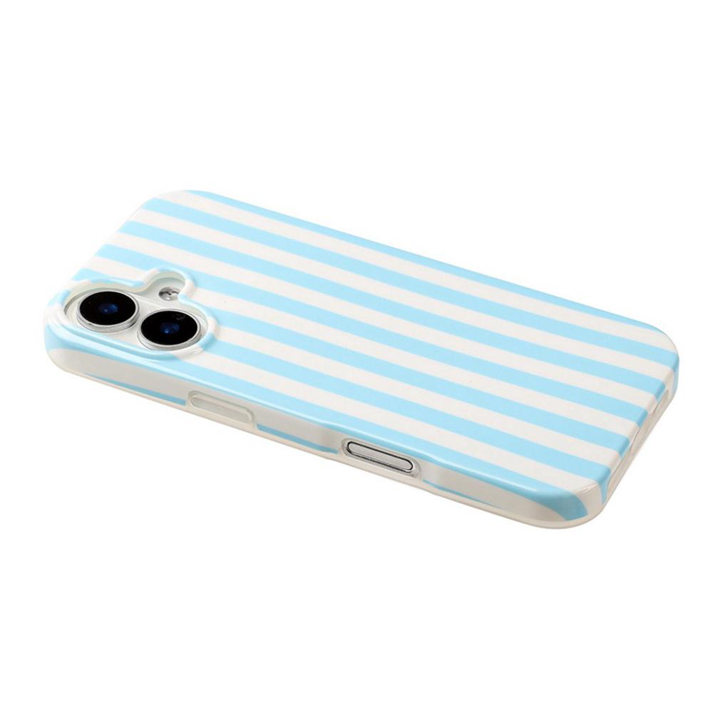 For iPhone 16 Full Coverage IMD Printed Vertical Stripes TPU Phone Case - Blue - EDA009871309B