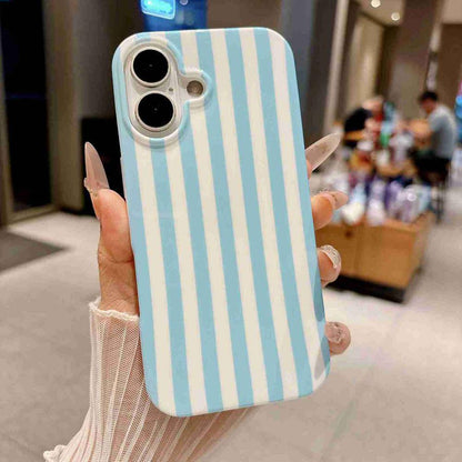 For iPhone 16 Full Coverage IMD Printed Vertical Stripes TPU Phone Case - Blue - EDA009871309B