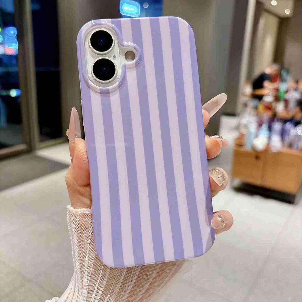 For iPhone 16 Full Coverage IMD Printed Vertical Stripes TPU Phone Case - Purple - EDA009871309C