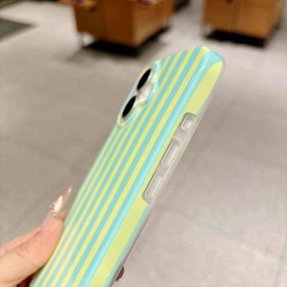 For iPhone 16 Full Coverage IMD Printed Vertical Stripes TPU Phone Case - Yellow Green - EDA009871309D