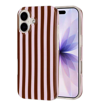 For iPhone 16 Full Coverage IMD Printed Vertical Stripes TPU Phone Case - Coffee - EDA009871309E