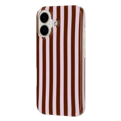 For iPhone 16 Full Coverage IMD Printed Vertical Stripes TPU Phone Case - Coffee - EDA009871309E