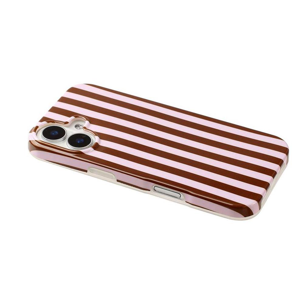 For iPhone 16 Full Coverage IMD Printed Vertical Stripes TPU Phone Case - Coffee - EDA009871309E