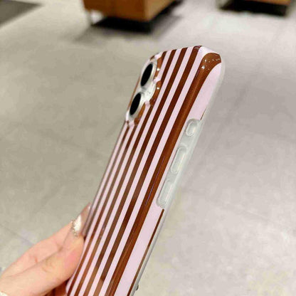 For iPhone 16 Full Coverage IMD Printed Vertical Stripes TPU Phone Case - Coffee - EDA009871309E