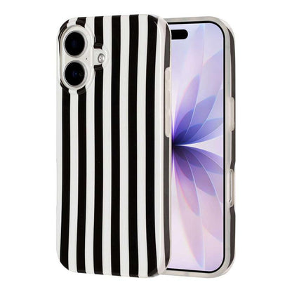 For iPhone 16 Full Coverage IMD Printed Vertical Stripes TPU Phone Case - Black - EDA009871309F