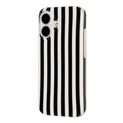 For iPhone 16 Full Coverage IMD Printed Vertical Stripes TPU Phone Case - Black - EDA009871309F