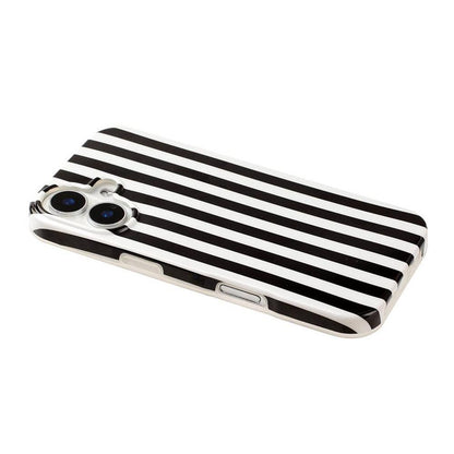 For iPhone 16 Full Coverage IMD Printed Vertical Stripes TPU Phone Case - Black - EDA009871309F