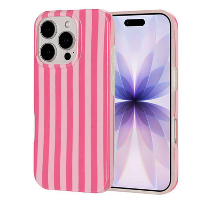 For iPhone 15 Pro Max Full Coverage IMD Printed Vertical Stripes TPU Phone Case - Pink - EDA009871310A