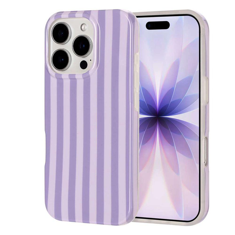 For iPhone 15 Pro Max Full Coverage IMD Printed Vertical Stripes TPU Phone Case - Purple - EDA009871310C