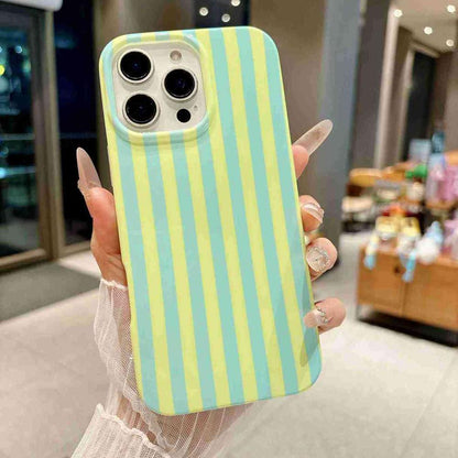 For iPhone 15 Pro Max Full Coverage IMD Printed Vertical Stripes TPU Phone Case - Yellow Green - EDA009871310D