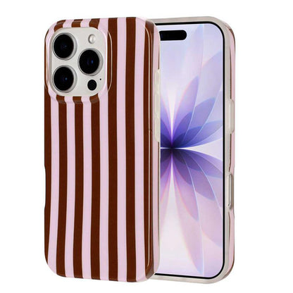 For iPhone 15 Pro Max Full Coverage IMD Printed Vertical Stripes TPU Phone Case - Coffee - EDA009871310E