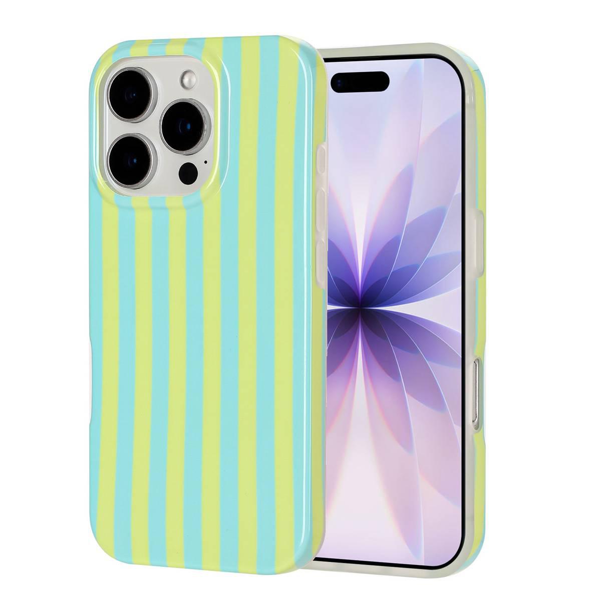For iPhone 15 Pro Full Coverage IMD Printed Vertical Stripes TPU Phone Case - Yellow Green - EDA009871311D