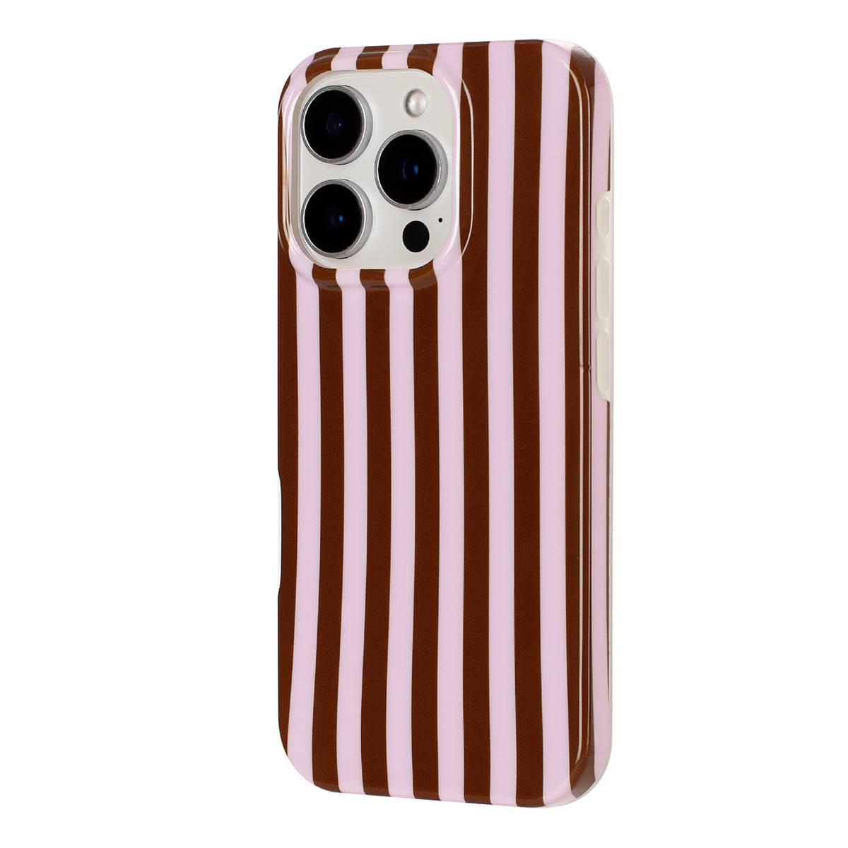 For iPhone 15 Pro Full Coverage IMD Printed Vertical Stripes TPU Phone Case - Coffee - EDA009871311E