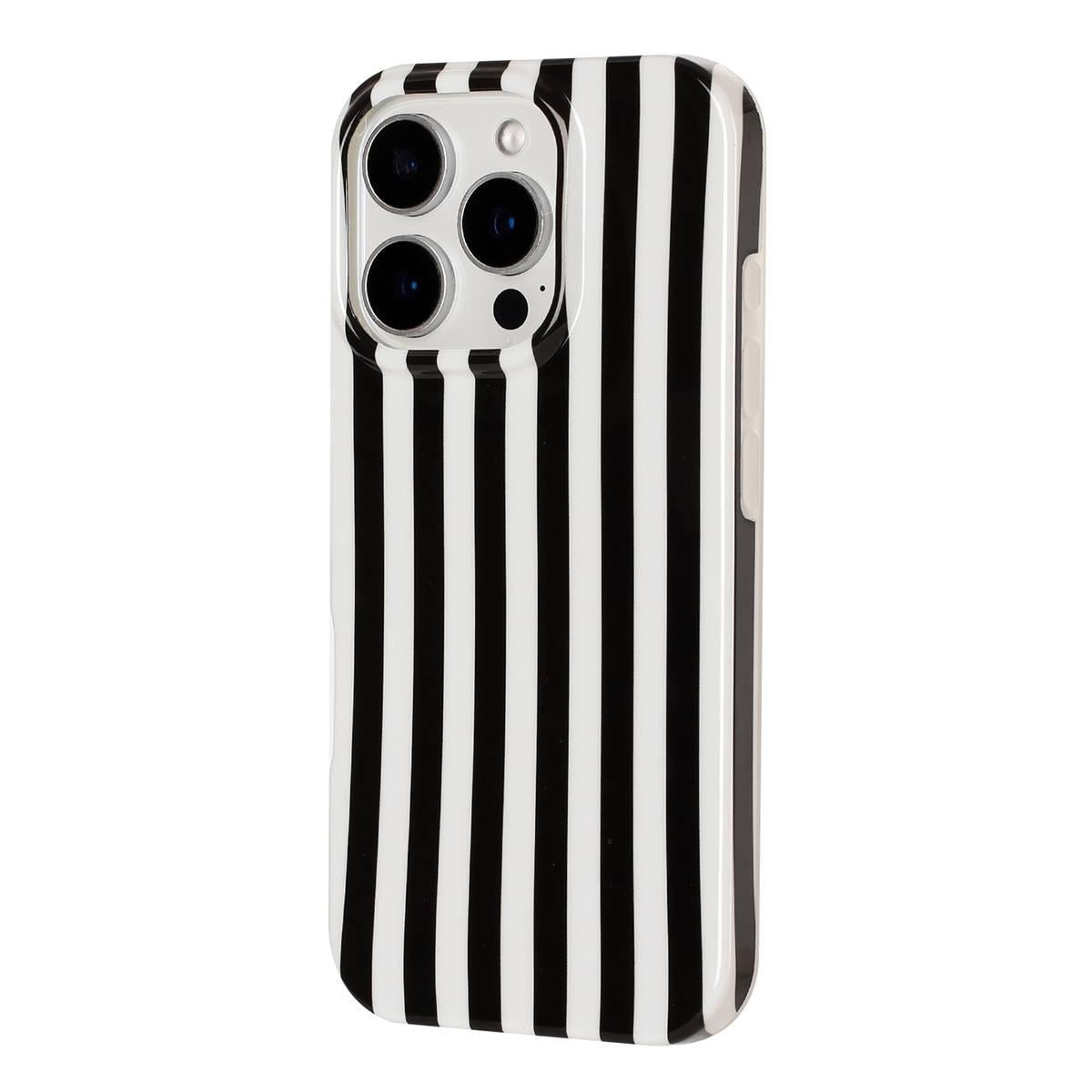 For iPhone 15 Pro Full Coverage IMD Printed Vertical Stripes TPU Phone Case - Black - EDA009871311F