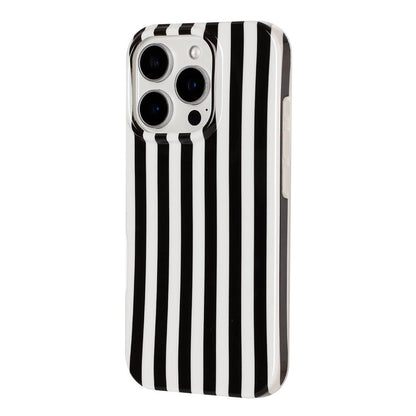 For iPhone 15 Pro Full Coverage IMD Printed Vertical Stripes TPU Phone Case - Black - EDA009871311F