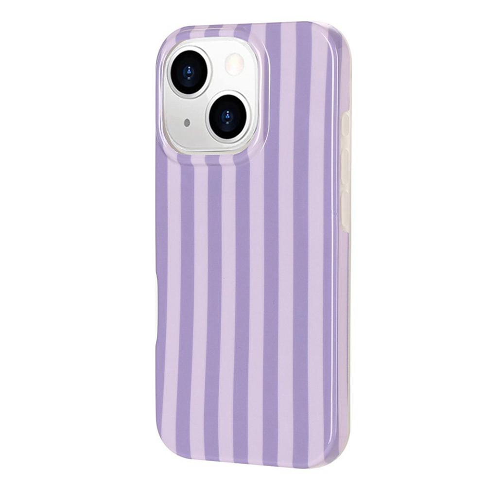 For iPhone 15 Plus Full Coverage IMD Printed Vertical Stripes TPU Phone Case - Purple - EDA009871312C