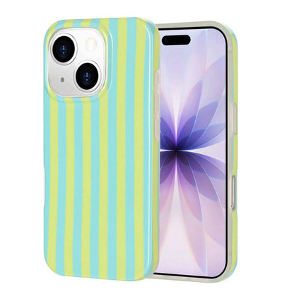 For iPhone 15 Plus Full Coverage IMD Printed Vertical Stripes TPU Phone Case - Yellow Green - EDA009871312D